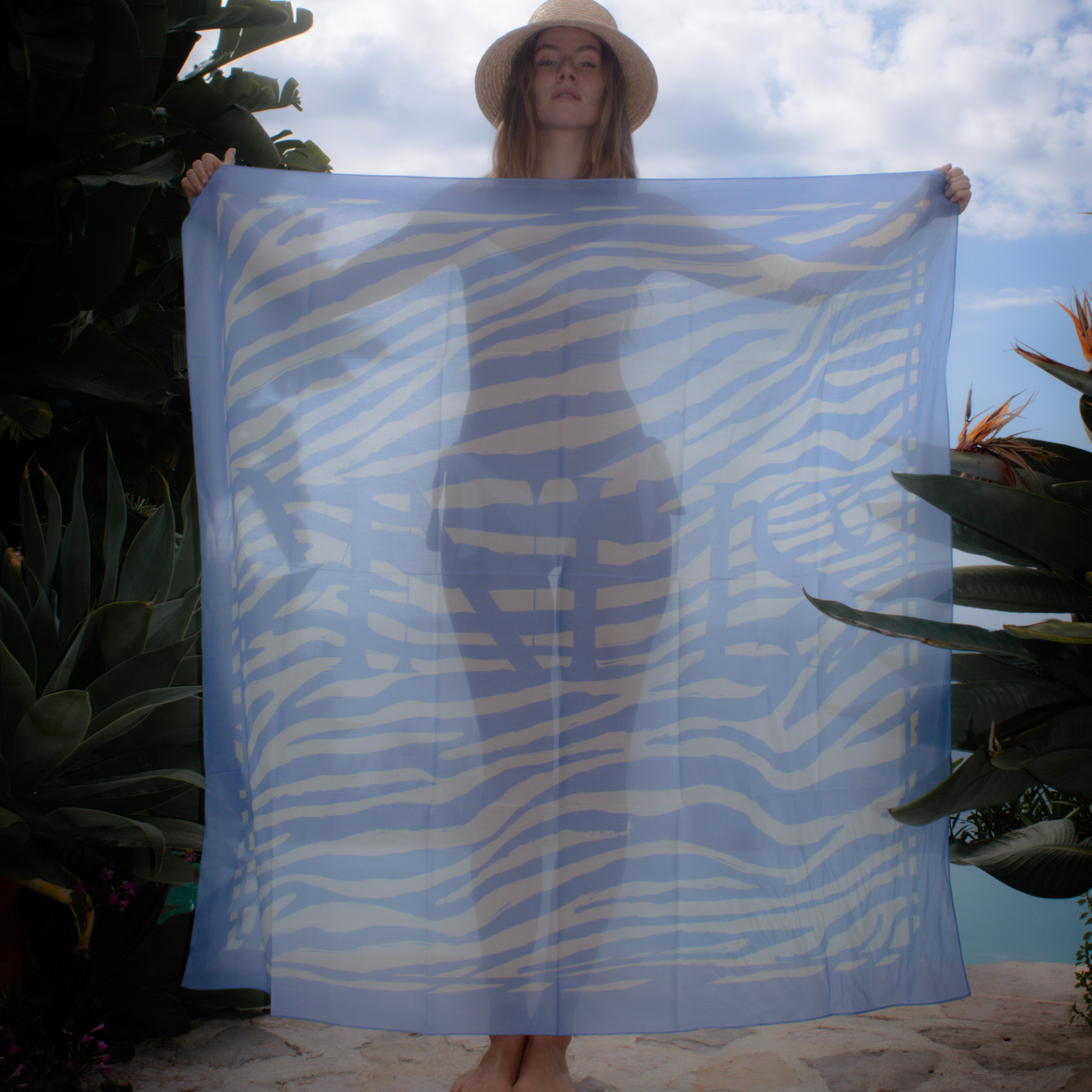 Blue Zebra Cotton Silk Sarong