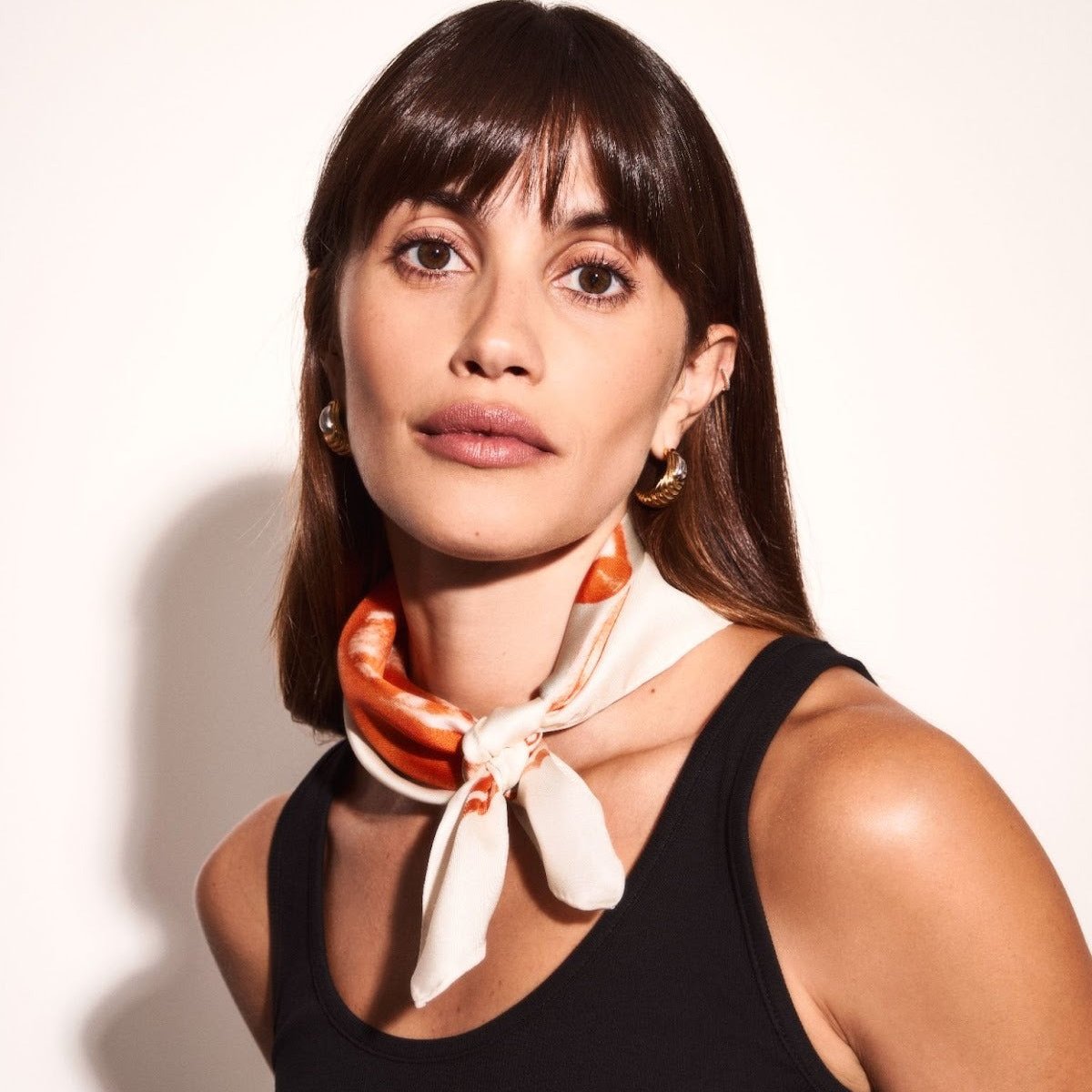 Floral Orange Silk Scarf Medium
