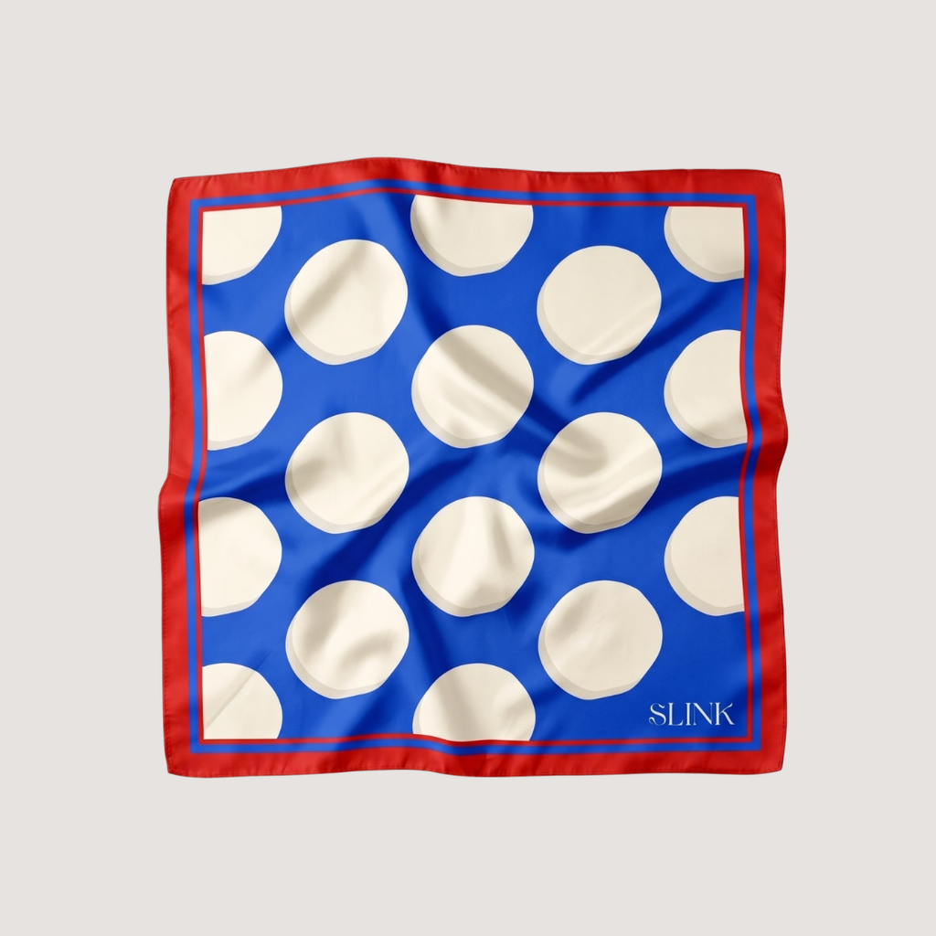 Blue & Red Polka Dot Silk Scarf Medium