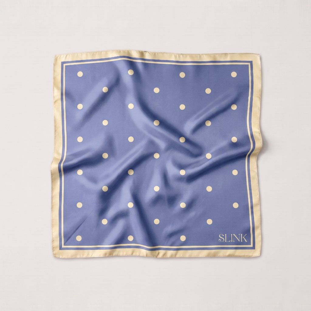Blue & Yellow Polka Dot Silk Scarf Medium