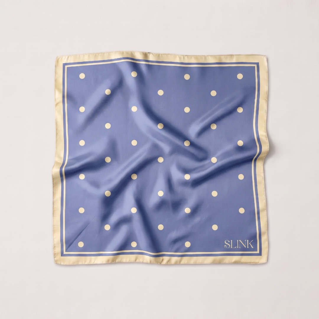 Blue & Yellow Polka Dot Silk Scarf Medium