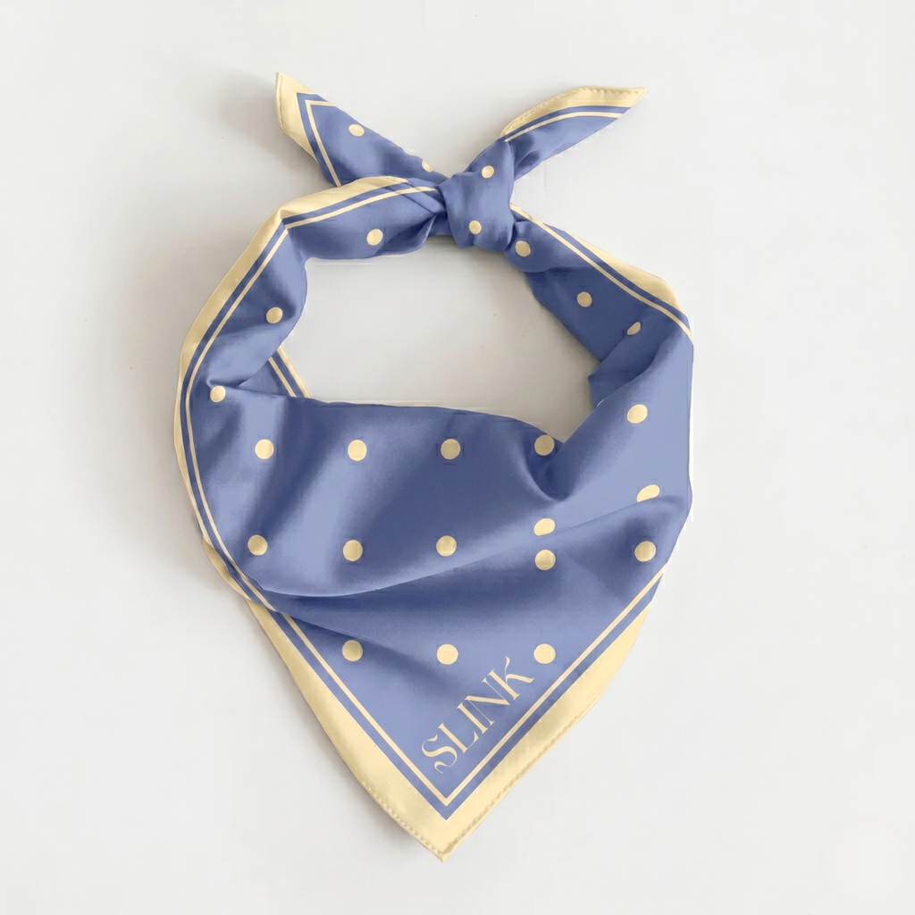 Blue & Yellow Polka Dot Silk Scarf Medium