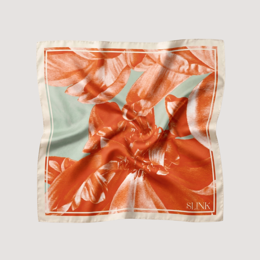 Floral Orange Silk Scarf Large