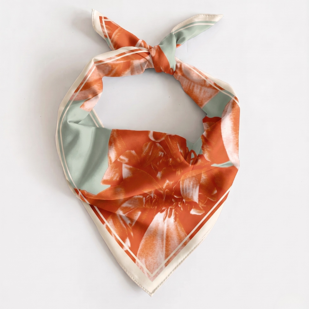 Floral Orange Silk Scarf Medium
